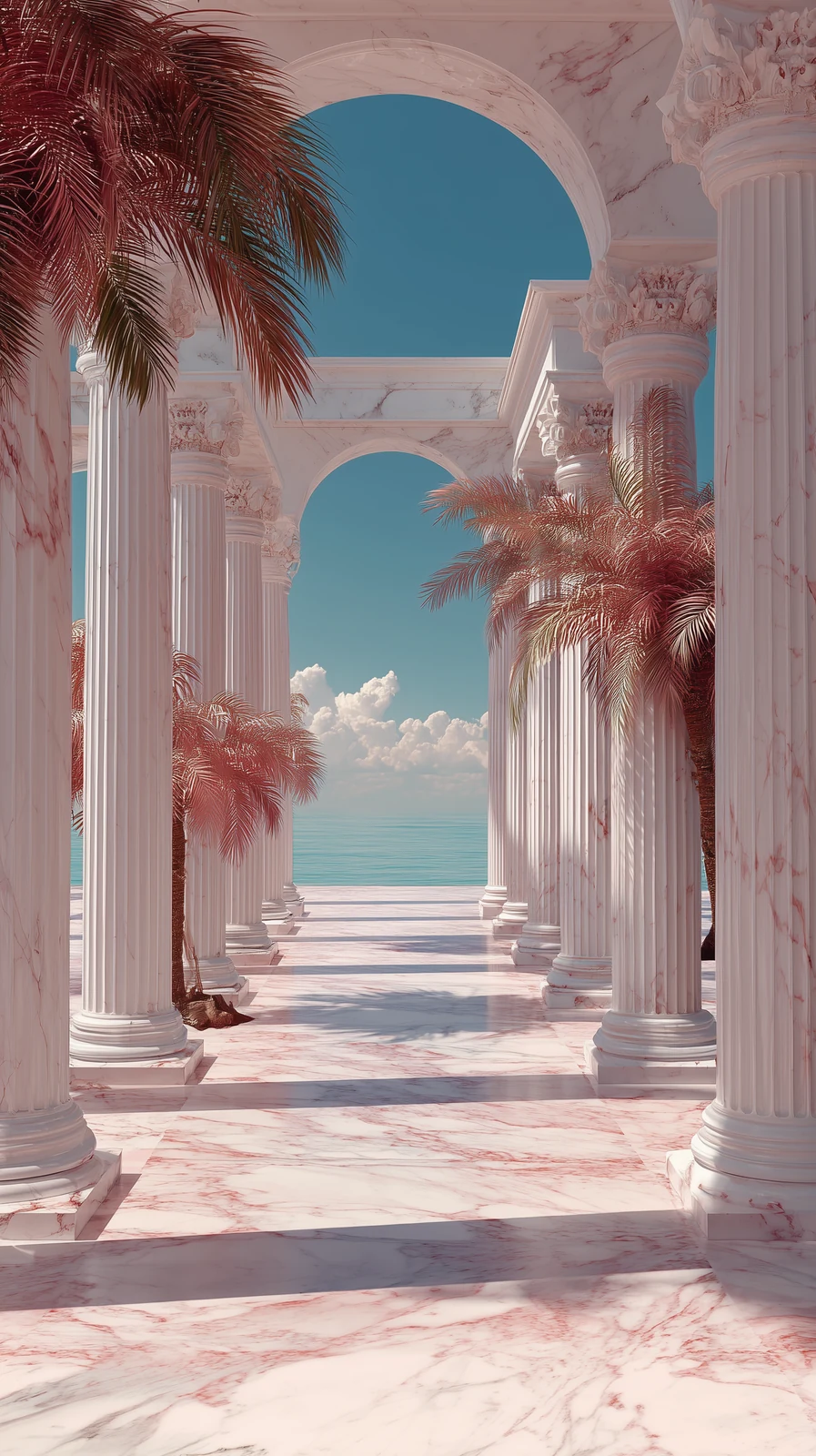 An architectural doorway framing a pool